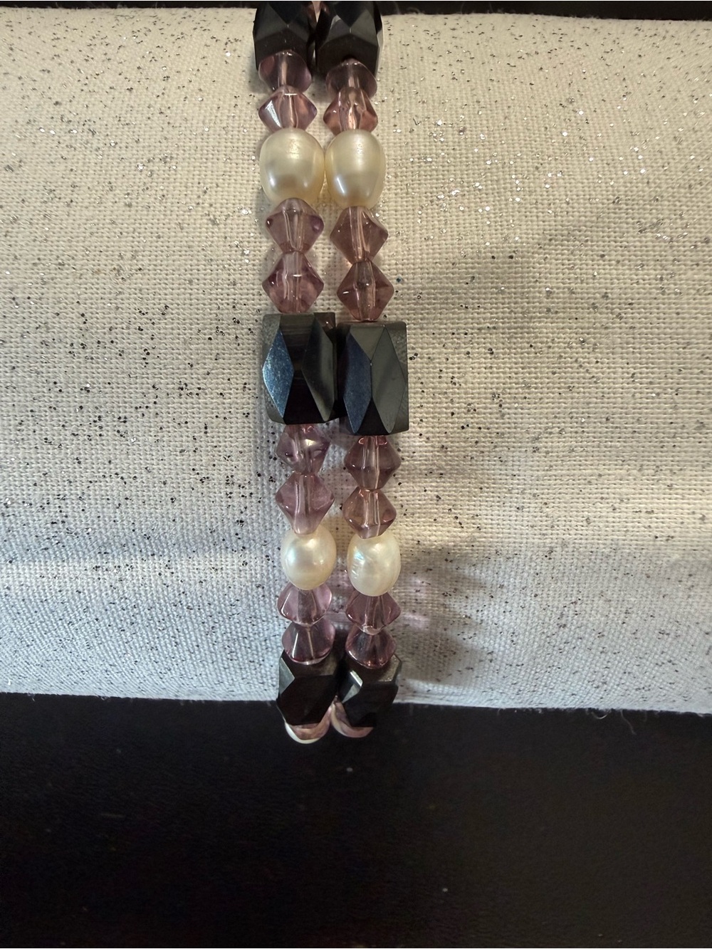 Magnetic Pink Clear Glass Crystal and Pearl Bracelet 20” long